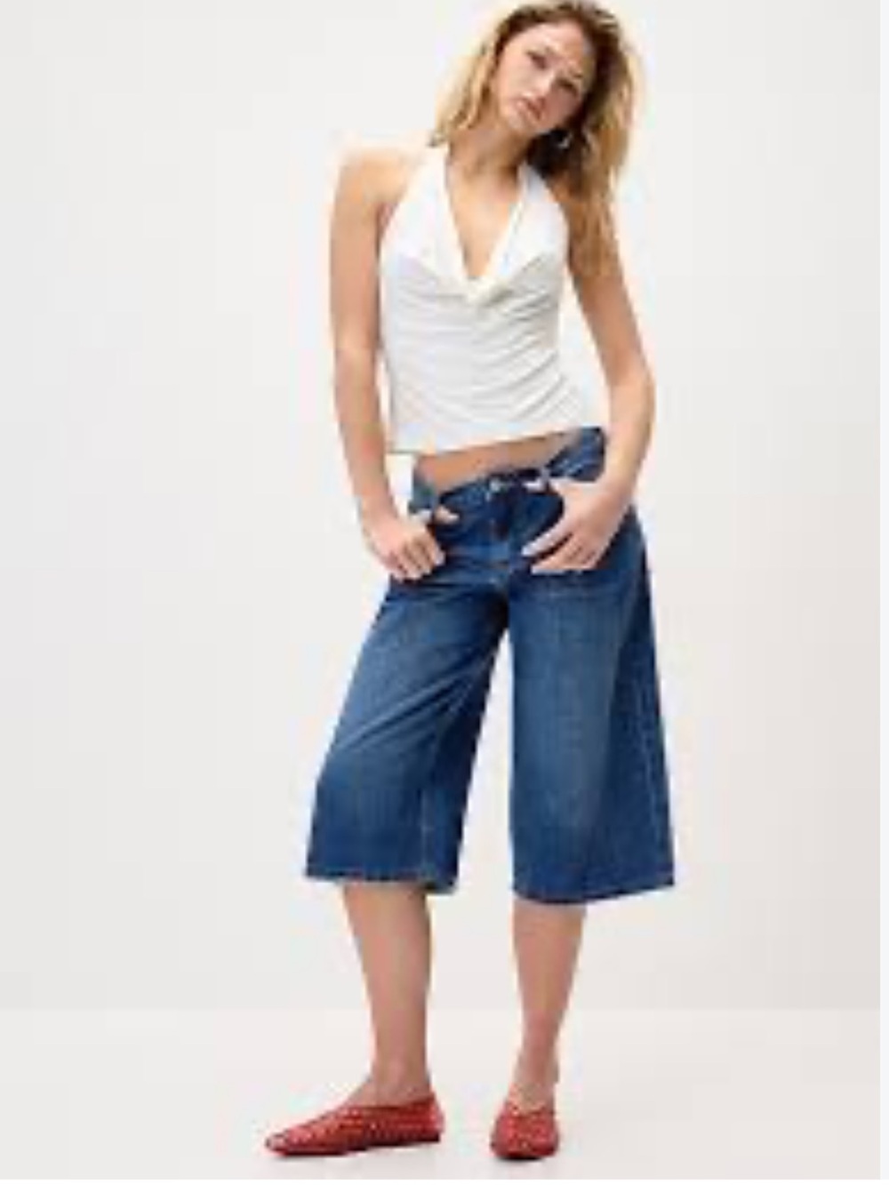 twik ladies Relaxed Wide-Leg Denim Culottes